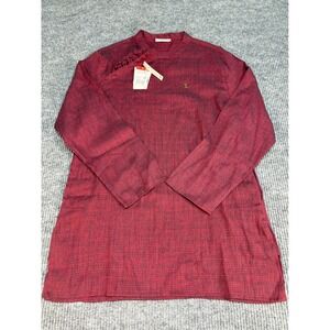 Shatranj Mens Mid Kurta Maroon Geometric Pattern Long Sleeve Tunic XL NEW